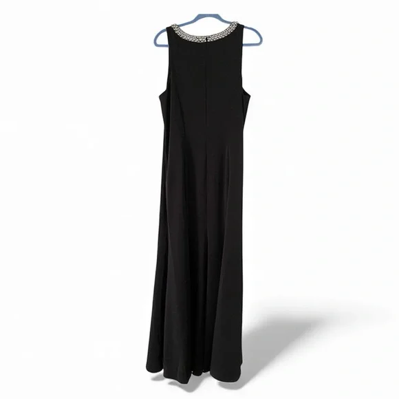 NWT Ieena for Mac Duggal Black Satin Embellished Neck Trumpet Gown Size 14 - Picture 5 of 9